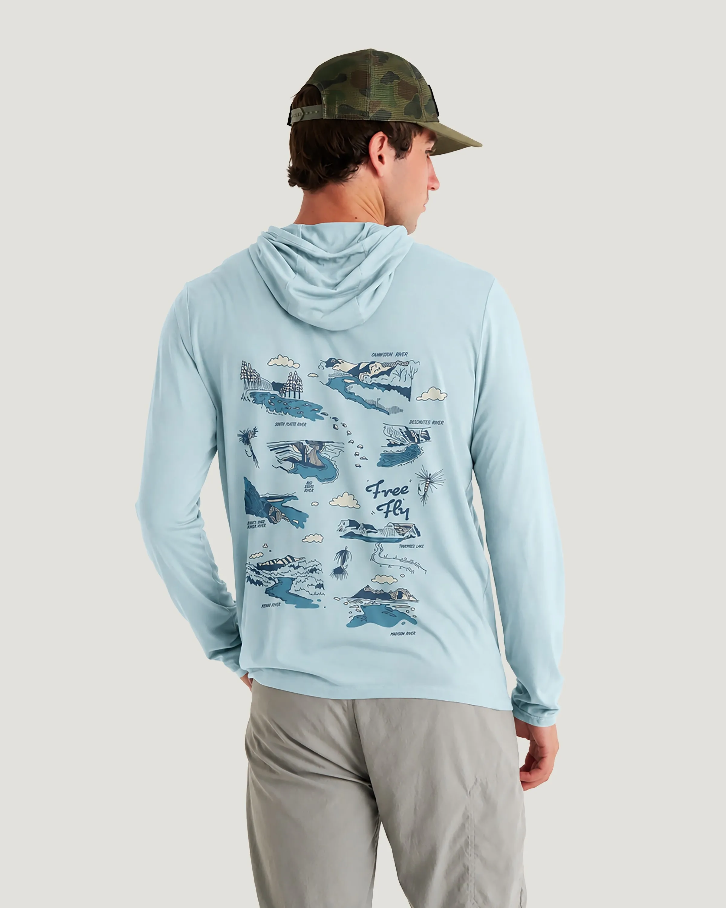 Men's Bamboo Lightweight Graphic Hoodie - Trout Bum Ocean Mist sold by Free Fly Apparel product image thumbnail 2