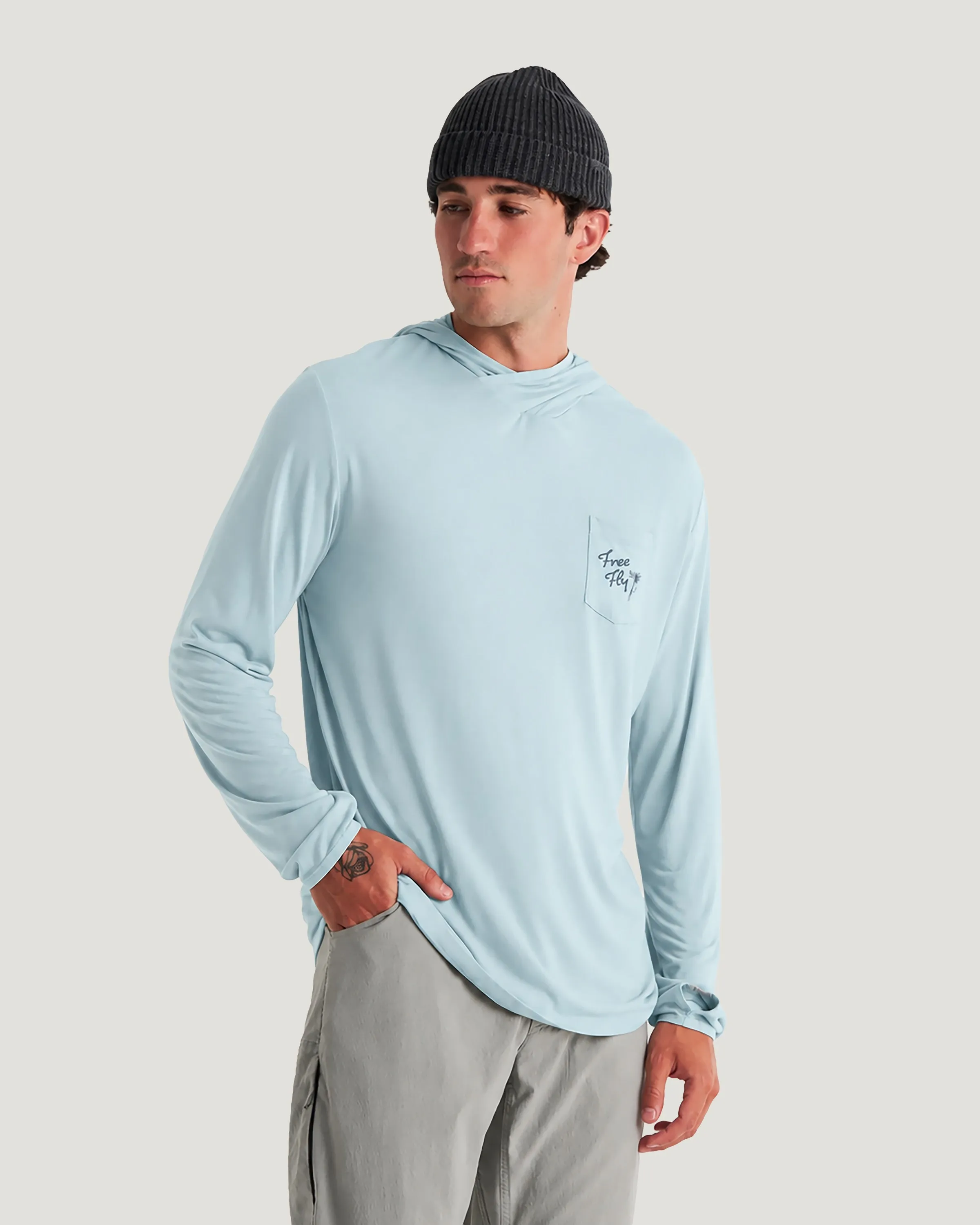 Men's Bamboo Lightweight Graphic Hoodie - Trout Bum Ocean Mist sold by Free Fly Apparel product image thumbnail 4
