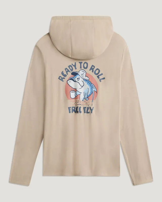 Men's Bamboo Lightweight Graphic Hoodie - Ready To Roll Desert Tan made by Free Fly Apparel