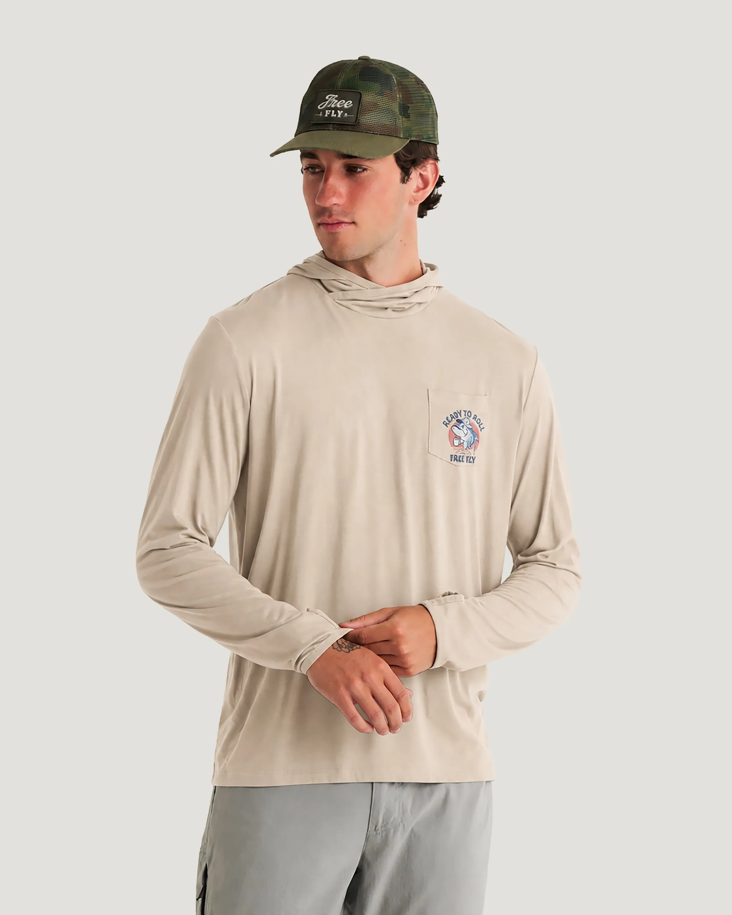 Men's Bamboo Lightweight Graphic Hoodie - Ready To Roll Desert Tan sold by Free Fly Apparel product image thumbnail 4