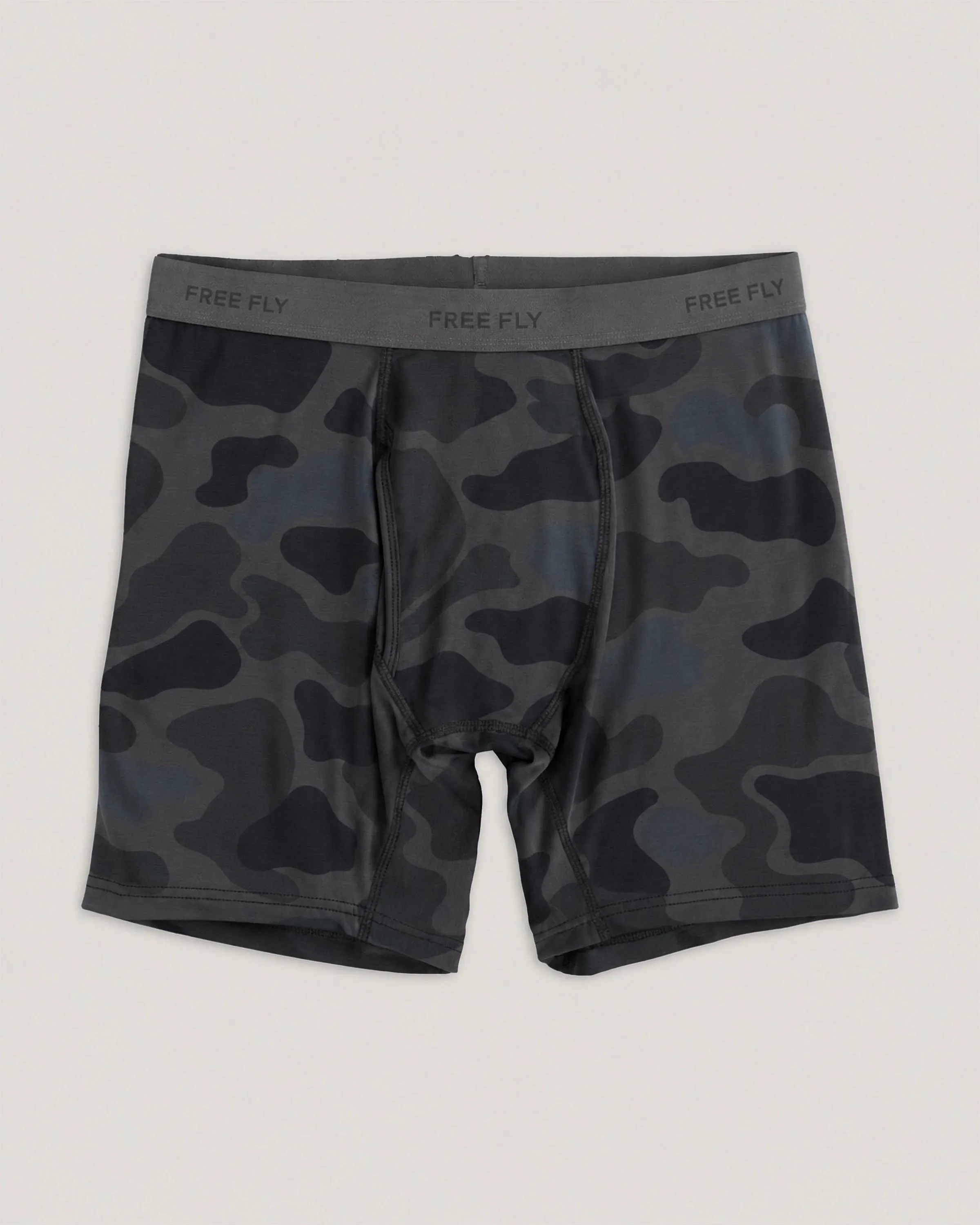 Men's Bamboo Motion Boxer Brief - Vintage Camo Black sold by Free Fly Apparel