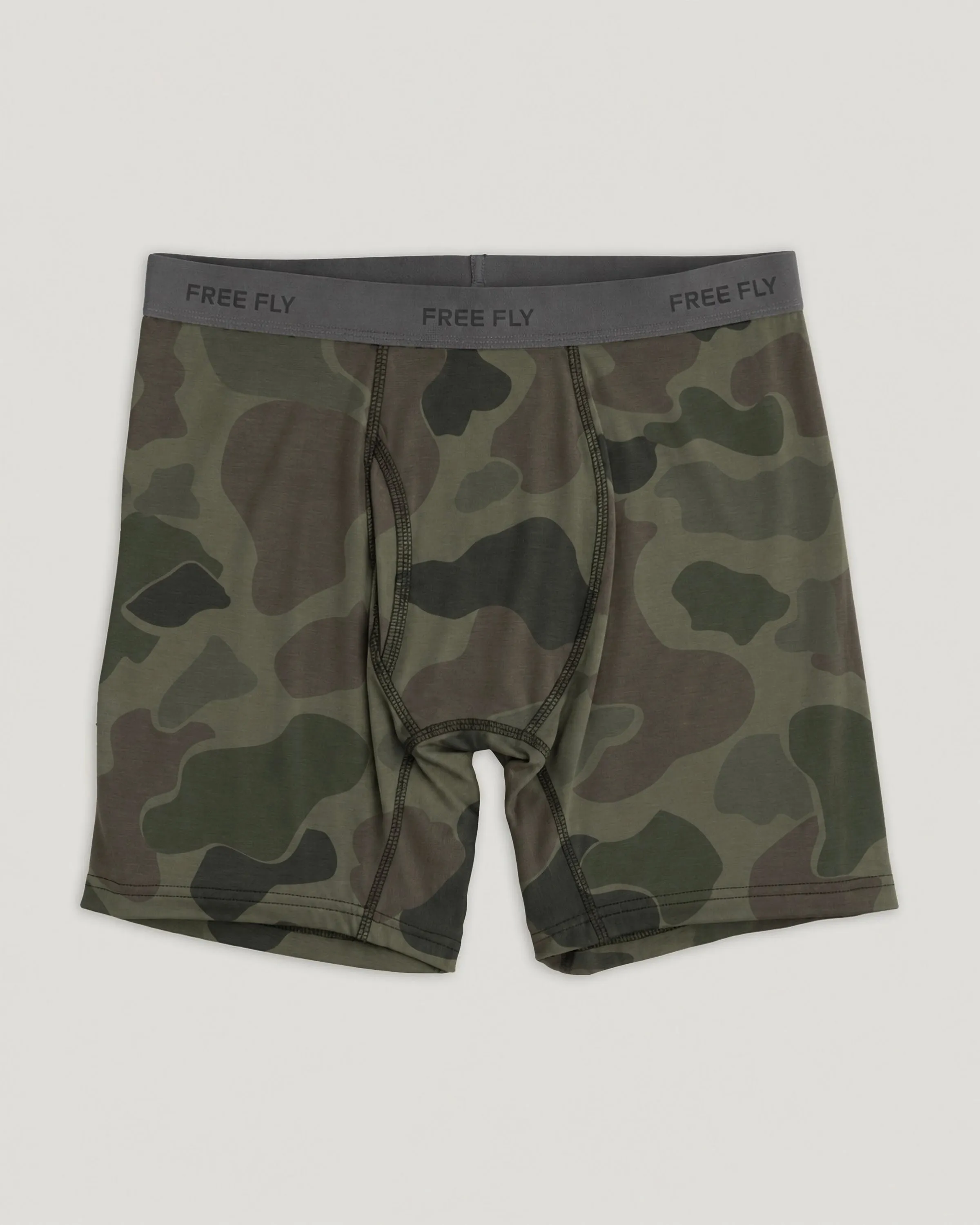 Men's Bamboo Motion Boxer Brief - Vintage Camo Oil Green sold by Free Fly Apparel