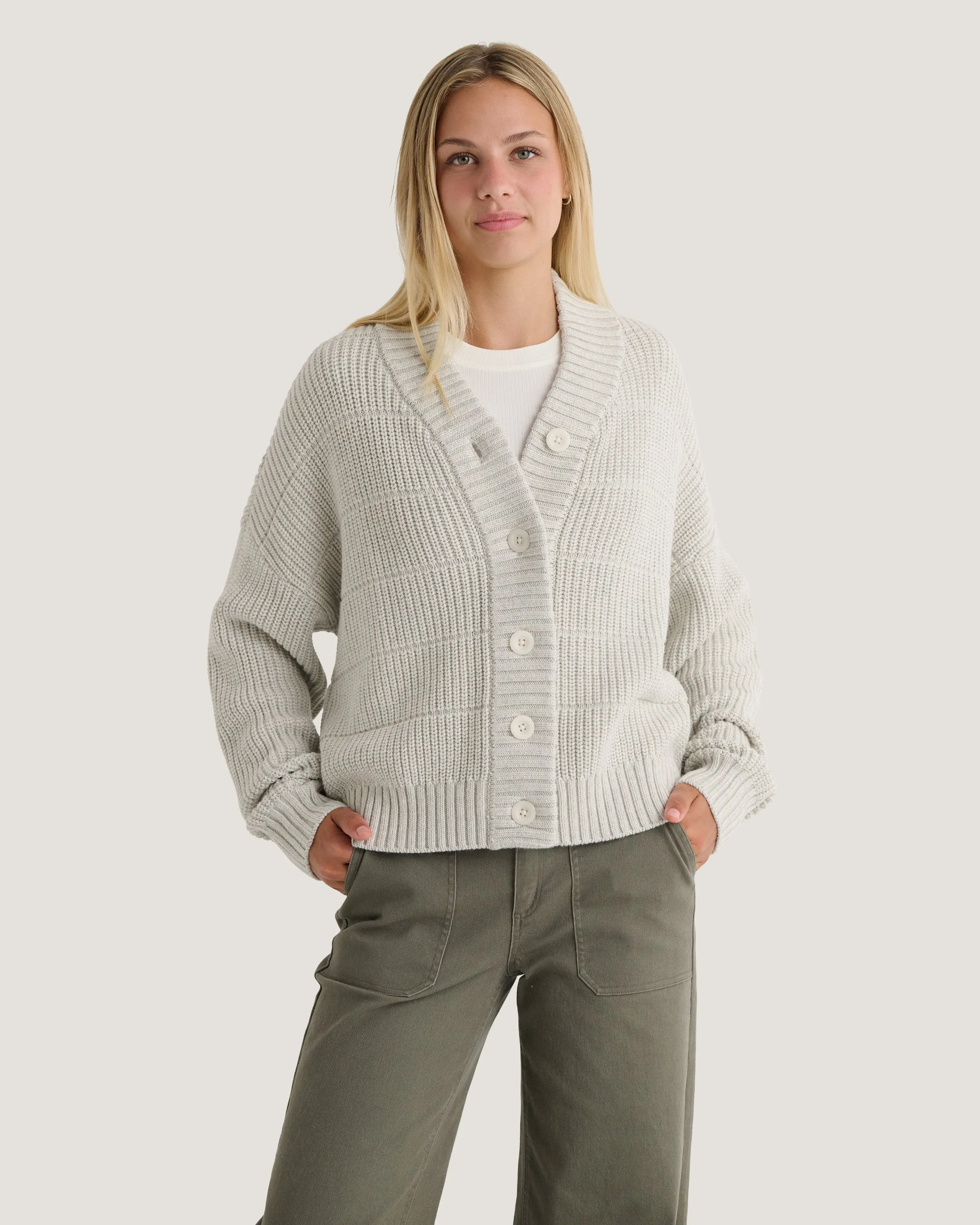 Women's Coastloom Cardigan Sweater - Off White Heather sold by Free Fly Apparel