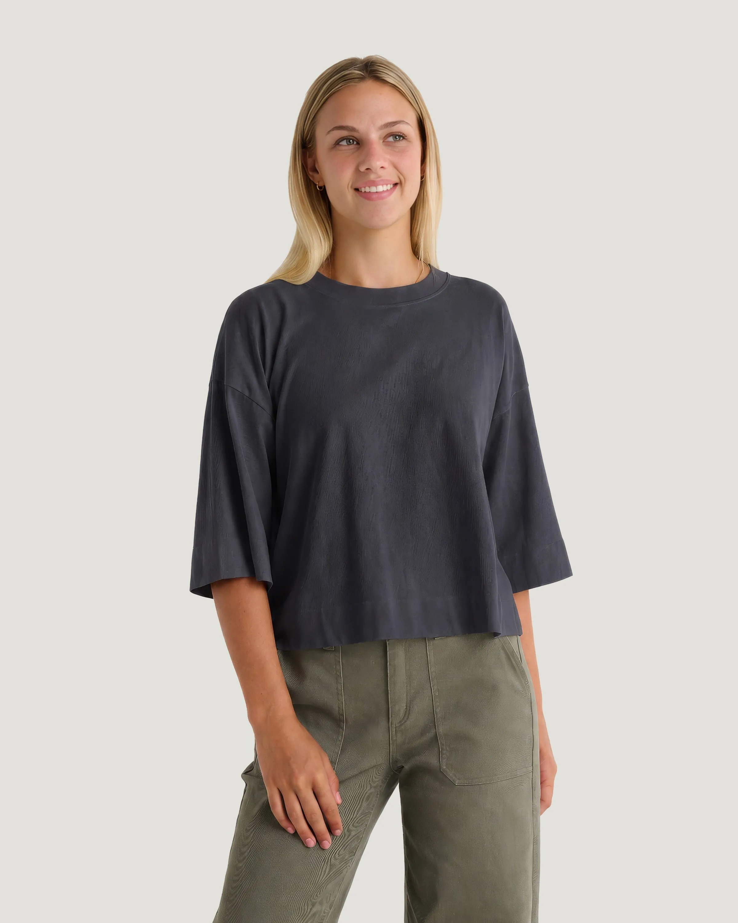 Women's Heavyweight Cotton Cropped Tee - Anthracite sold by Free Fly Apparel