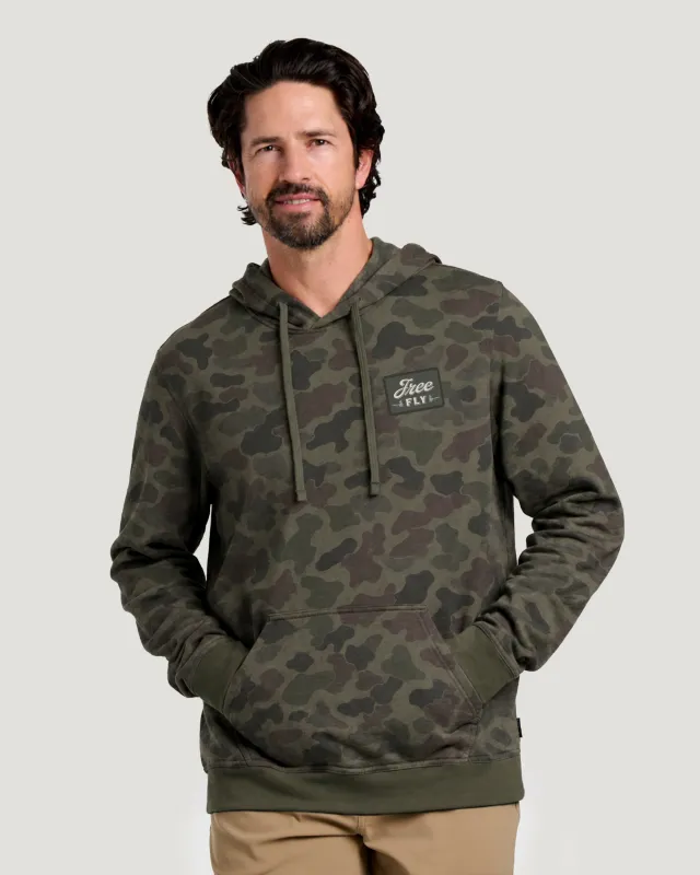Camo Outfitters Fleece Hoodie - Vintage Camo Oil Green made by Free Fly Apparel