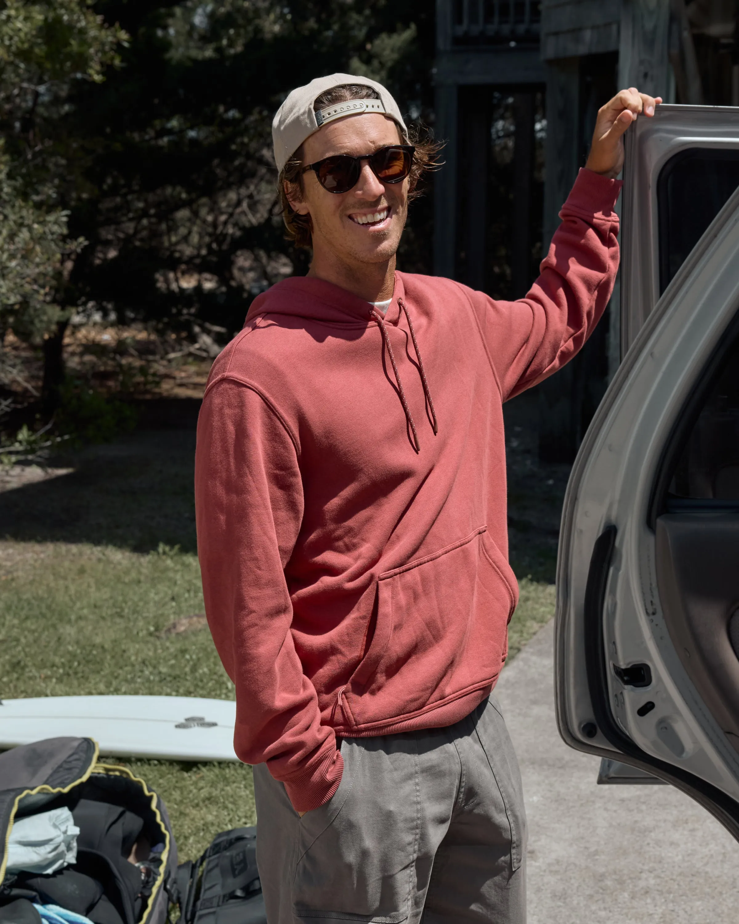 Men's Bamboo Northcoast Fleece Pullover Hoodie - Red Currant sold by Free Fly Apparel product image thumbnail 5