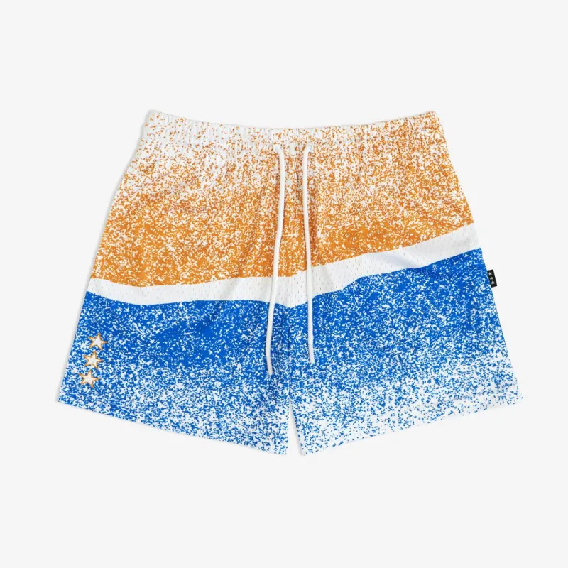 SLAM Spray Paint Fundamental Shorts — Orange & Blue sold by SLAM Goods