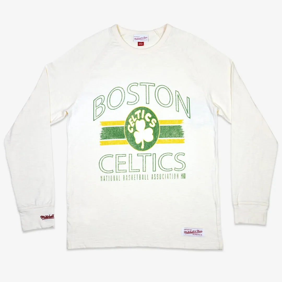 Celtics Striped Logo Lockup L/S Tee sold by SLAM Goods