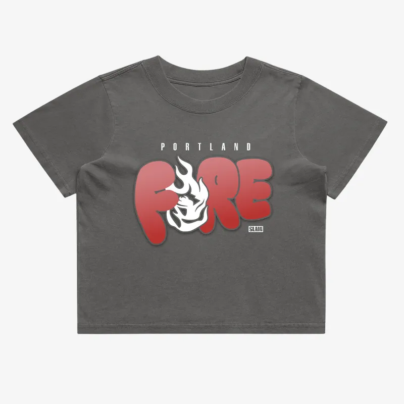 Portland Fire Bubble Script Crop Tee made by Slam
