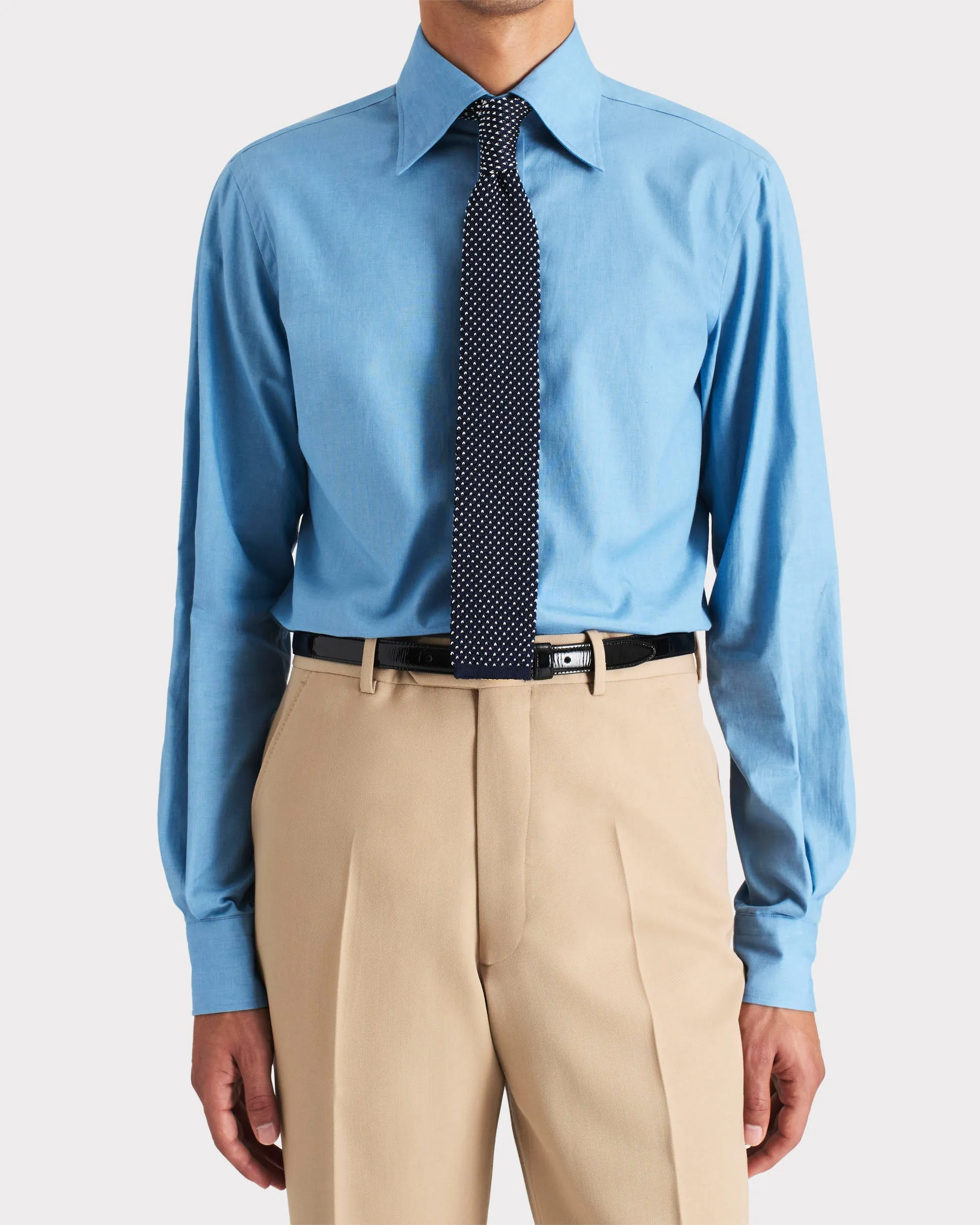 WIDE COLLAR SHIRT IN COTTON CHAMBRAY - BLUE sold by Husbands Paris