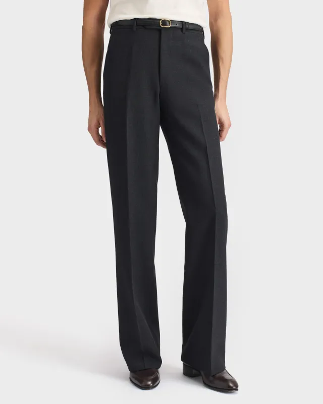 WIDE HIGH-WAISTED TROUSERS IN FRESCO - ANTHRACITE sold by Husbands Paris