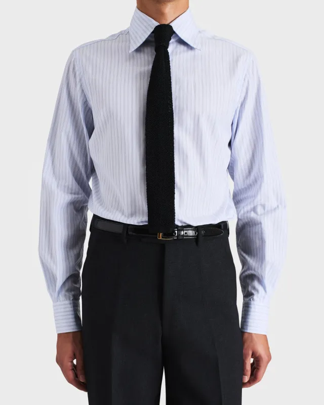 WIDE COLLAR SHIRT IN COTTON POPLIN - LIGHT BLUE WITH STRIPES sold by Husbands Paris