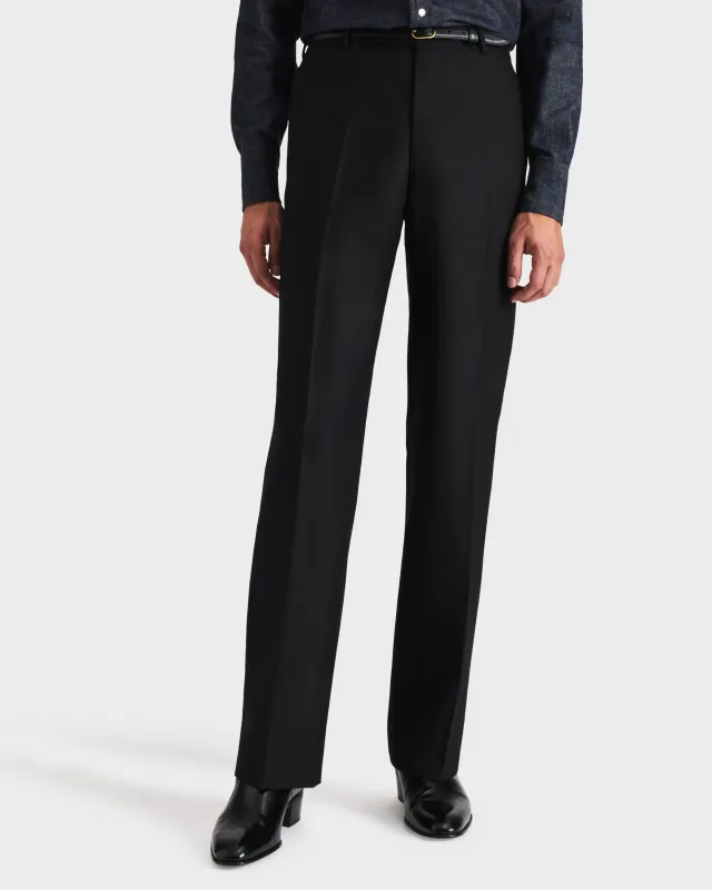 STRAIGHT TROUSERS IN WORSTED WOOL TWILL - BLACK sold by Husbands Paris