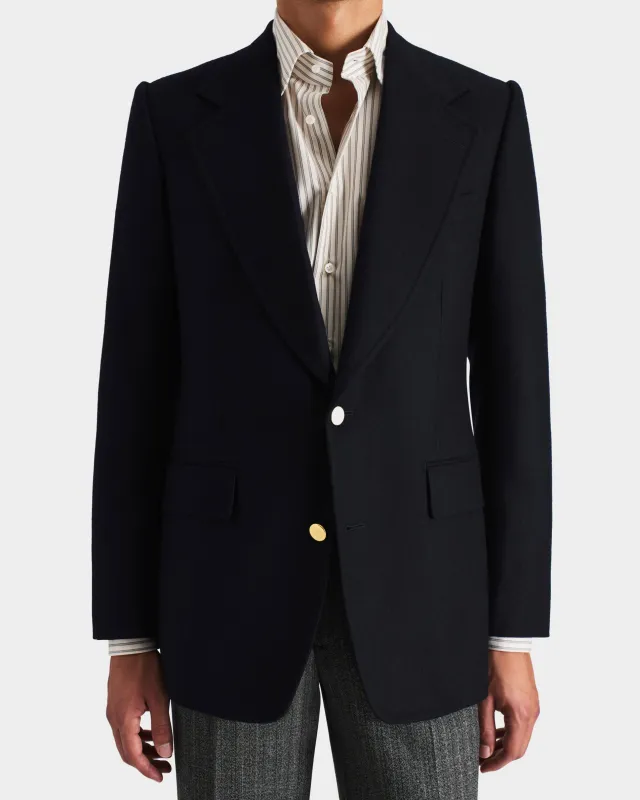 SINGLE-BREASTED JACKET IN WOOL FLANNEL - NAVY sold by Husbands Paris