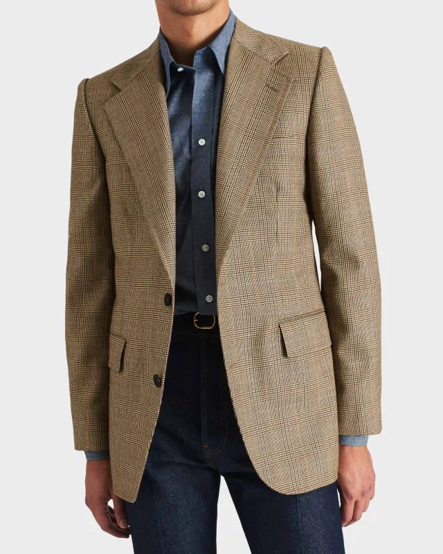 SINGLE-BREASTED JACKET IN WORSTED WOOL - BLACK & TAN GLEN CHECK sold by Husbands Paris