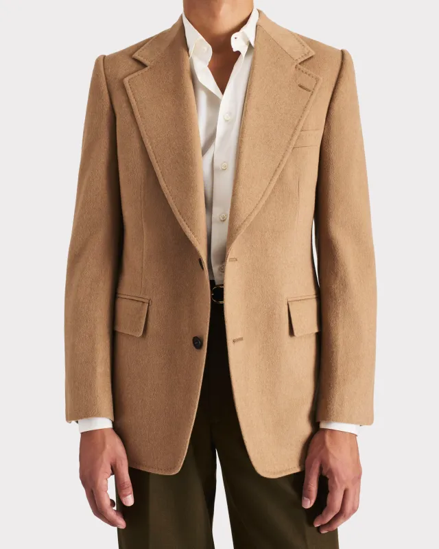 SINGLE-BREASTED JACKET IN SUPERFINE CAMEL HAIR - CAMEL sold by Husbands Paris