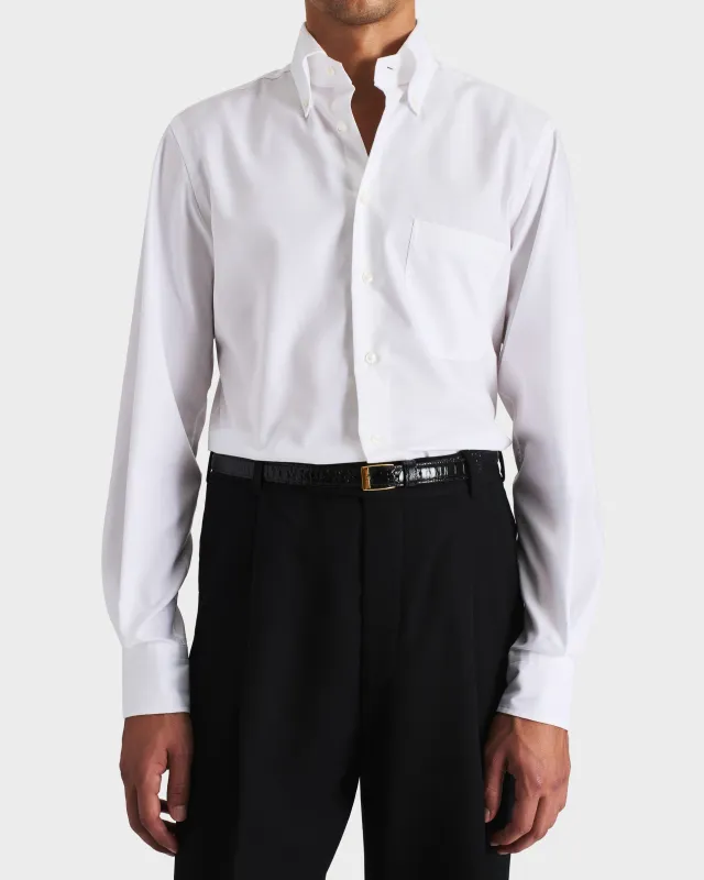 WIDE BUTTON-DOWN COLLAR SHIRT IN COTTON PINPOINT - WHITE sold by Husbands Paris