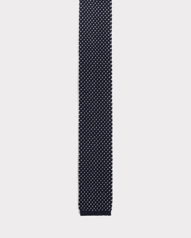 KNIT TIE IN SILK - NAVY WITH WHITE DOTS sold by Husbands Paris