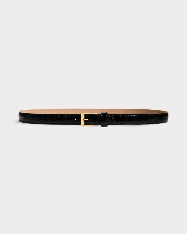 THIN BELT IN CROCODILE EMBOSSED LEATHER - BLACK sold by Husbands Paris