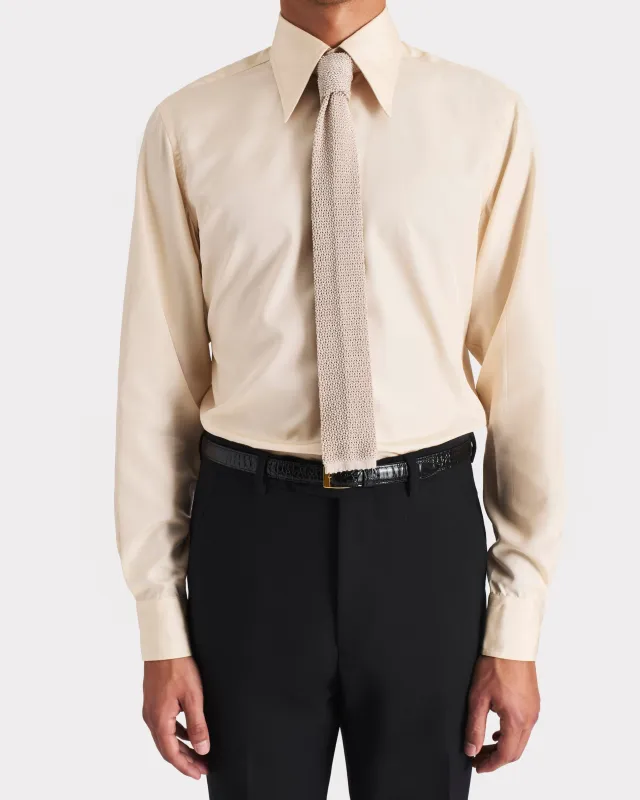 WIDE COLLAR SHIRT IN SILK POPLIN - VANILLA sold by Husbands Paris