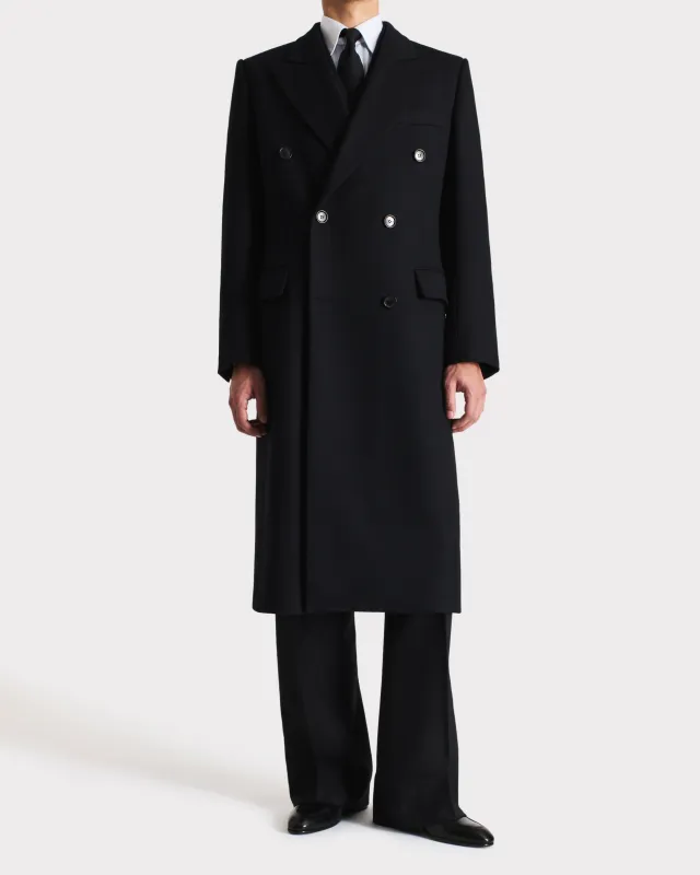 DOUBLE-BREASTED COAT IN VIRGIN WOOL TWILL - BLACK sold by Husbands Paris