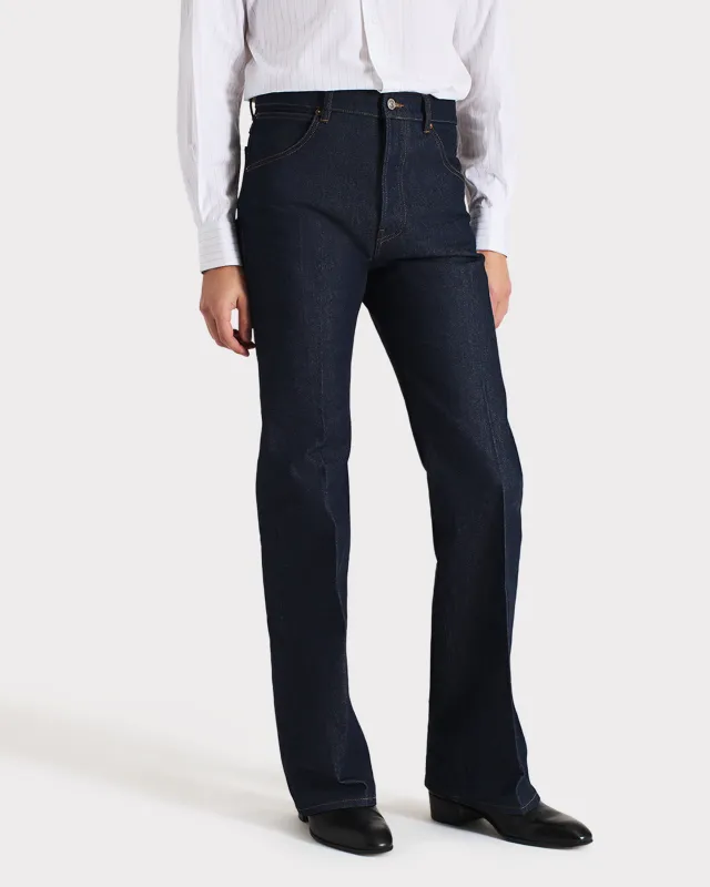 FLARED JEANS IN COTTON DENIM - INDIGO sold by Husbands Paris
