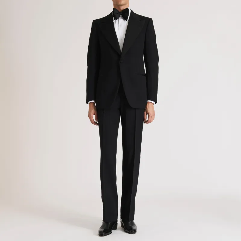 SINGLE-BREASTED TUXEDO IN GRAIN DE POUDRE - BLACK sold by Husbands Paris