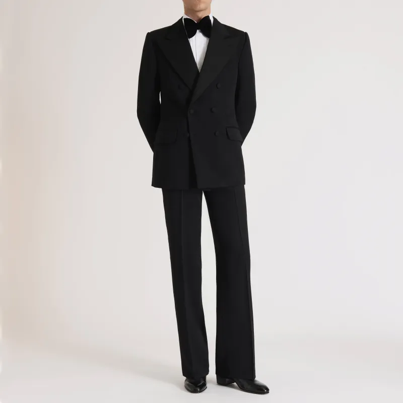 DOUBLE-BREASTED TUXEDO IN GRAIN DE POUDRE - BLACK sold by Husbands Paris