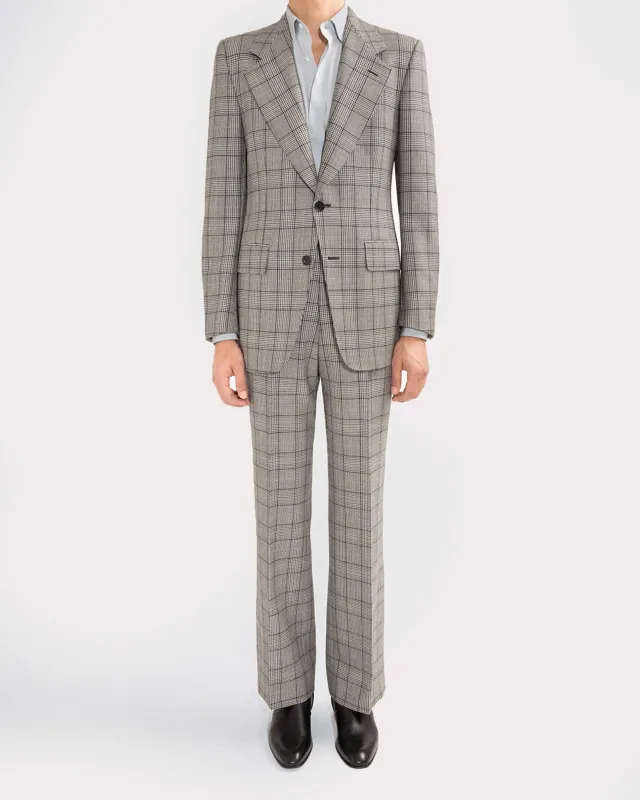 SINGLE-BREASTED SUIT IN WOOL MERINO – BLACK & WHITE PRINCE OF WALES sold by Husbands Paris