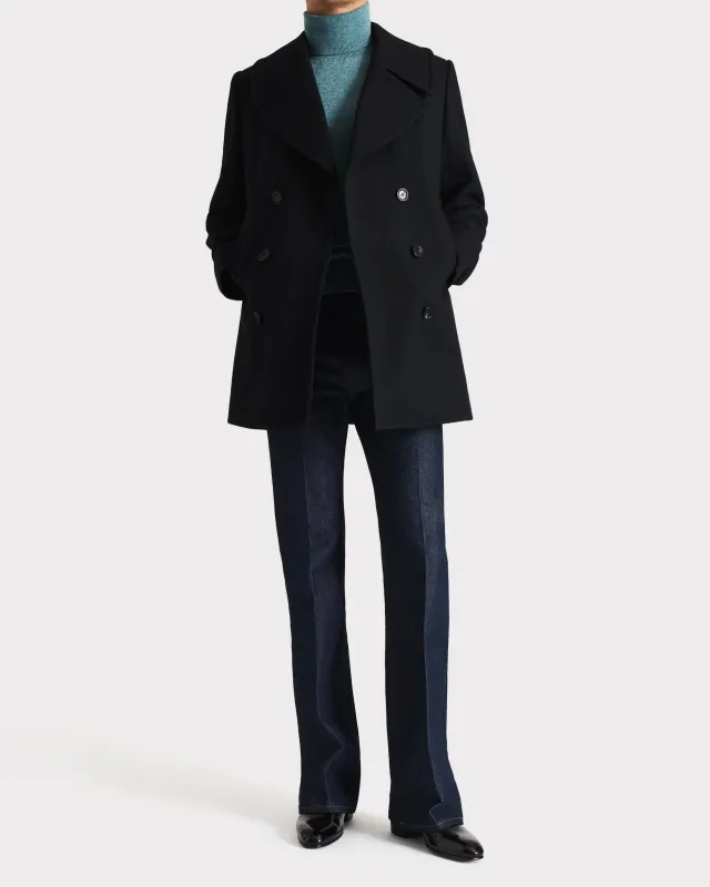 PEA COAT IN VIRGIN WOOL TWILL - BLACK sold by Husbands Paris
