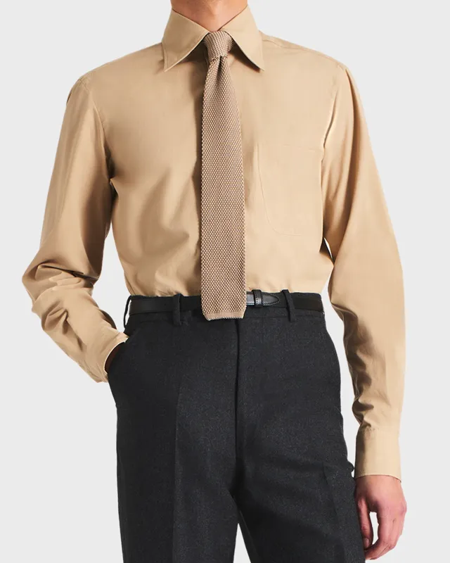 WIDE COLLAR SHIRT IN COTTON POPLIN – DARK BEIGE sold by Husbands Paris