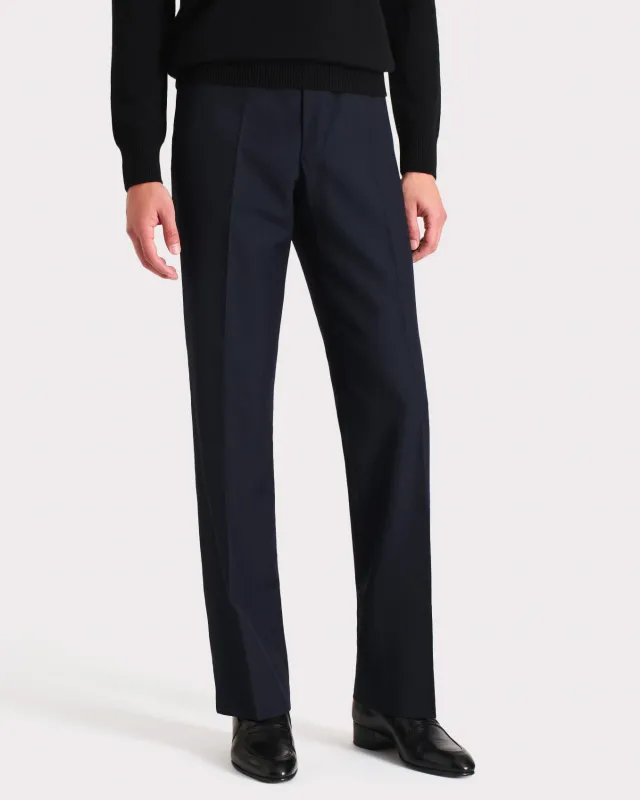 STRAIGHT HIGH-WAISTED TROUSERS IN WOOL TWILL – NAVY sold by Husbands Paris
