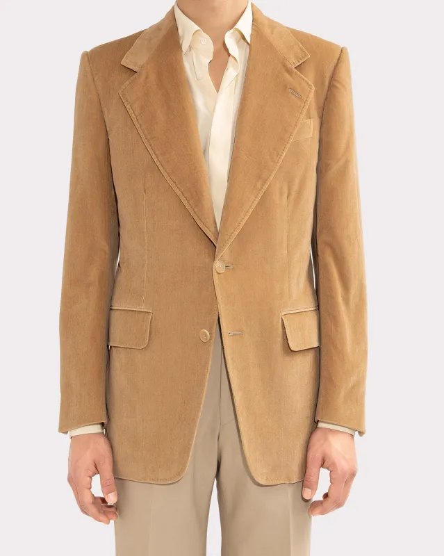 SINGLE-BREASTED JACKET IN COTTON VELVET - BEIGE sold by Husbands Paris