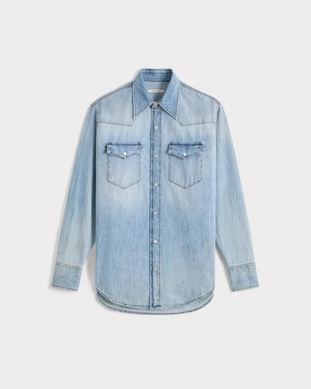 WESTERN SHIRT IN SELVEDGE COTTON DENIM - BLUE STONE WASHED sold by Husbands Paris