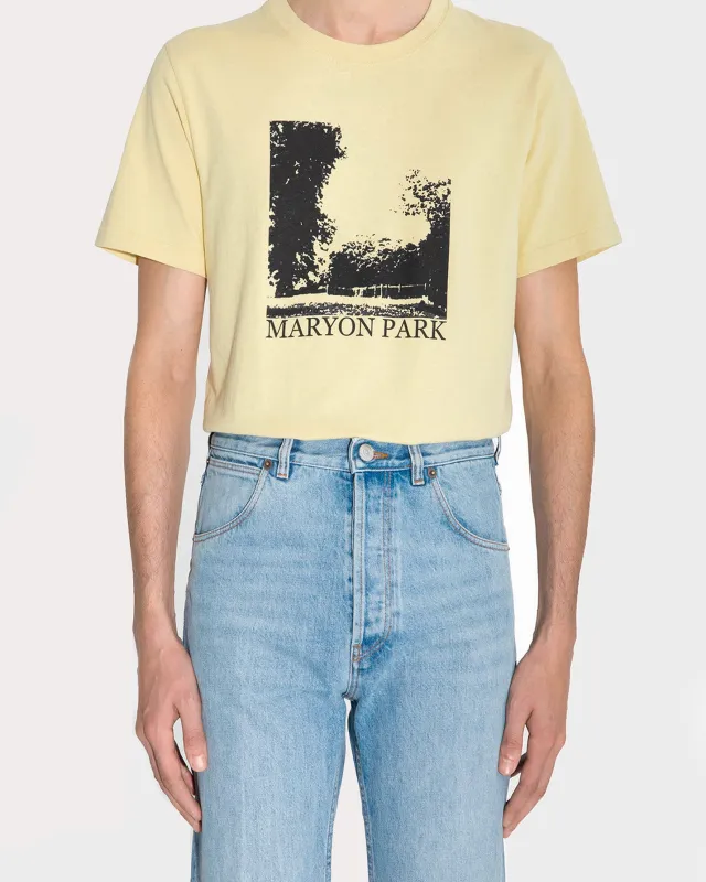 GRAPHIC T-SHIRT IN COTTON JERSEY - ACID YELLOW AND OFF-BLACK sold by Husbands Paris