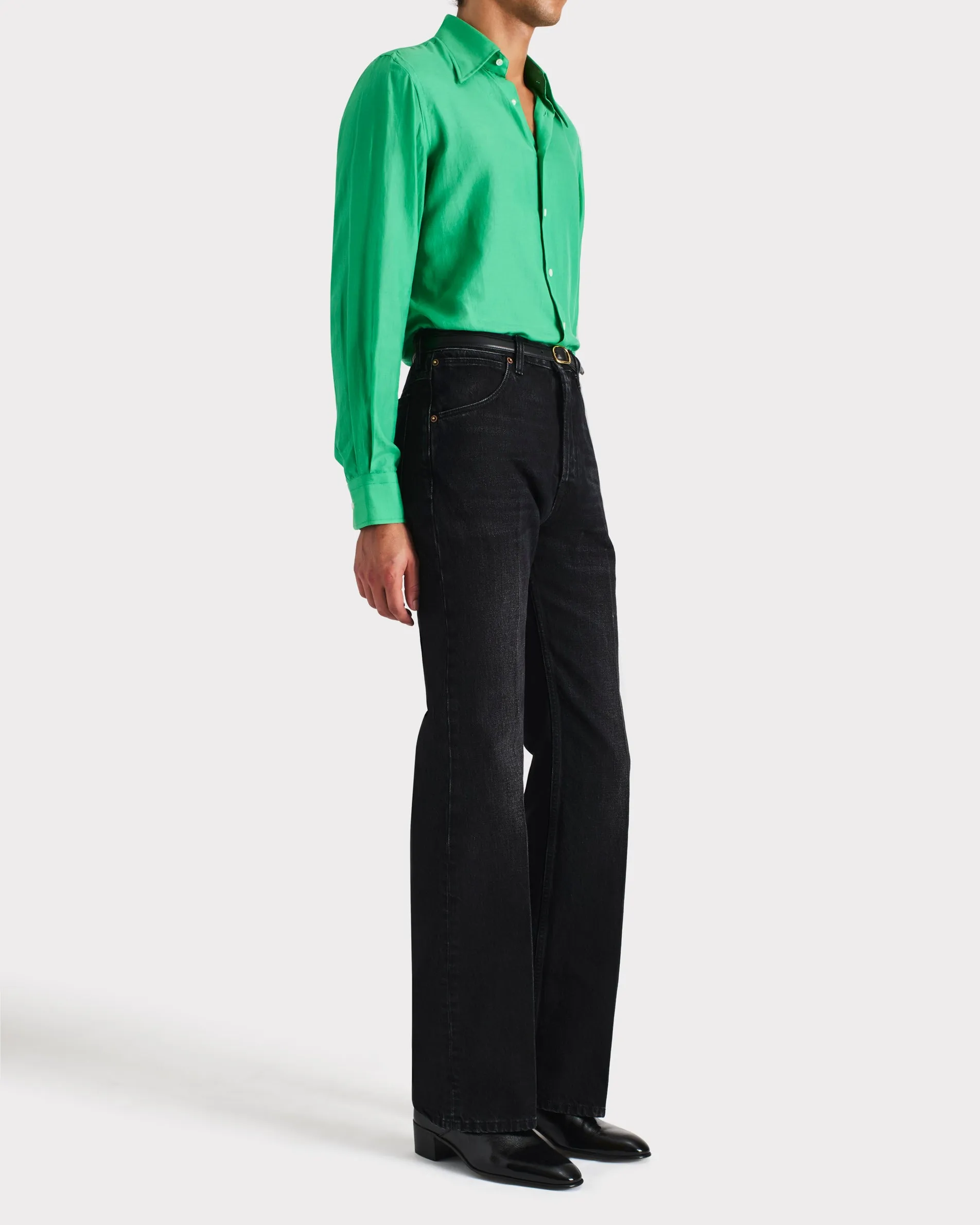 WIDE COLLAR SHIRT IN COTTON AND SILK - KELLY GREEN sold by Husbands Paris product image thumbnail 3