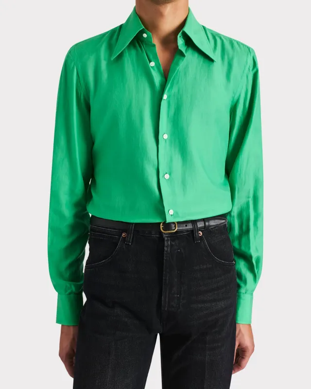 WIDE COLLAR SHIRT IN COTTON AND SILK - KELLY GREEN made by Husbands Paris