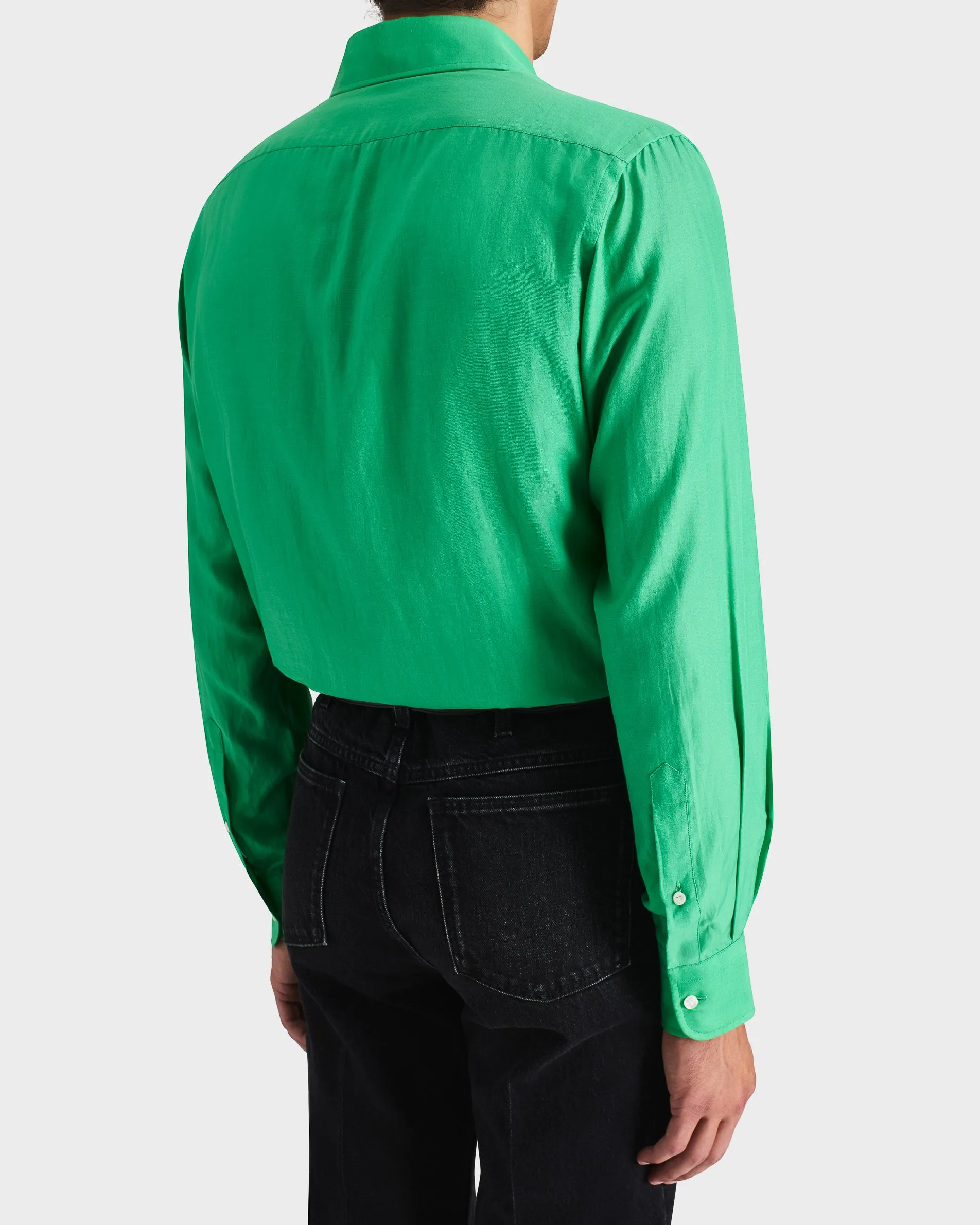 WIDE COLLAR SHIRT IN COTTON AND SILK - KELLY GREEN sold by Husbands Paris product image thumbnail 4