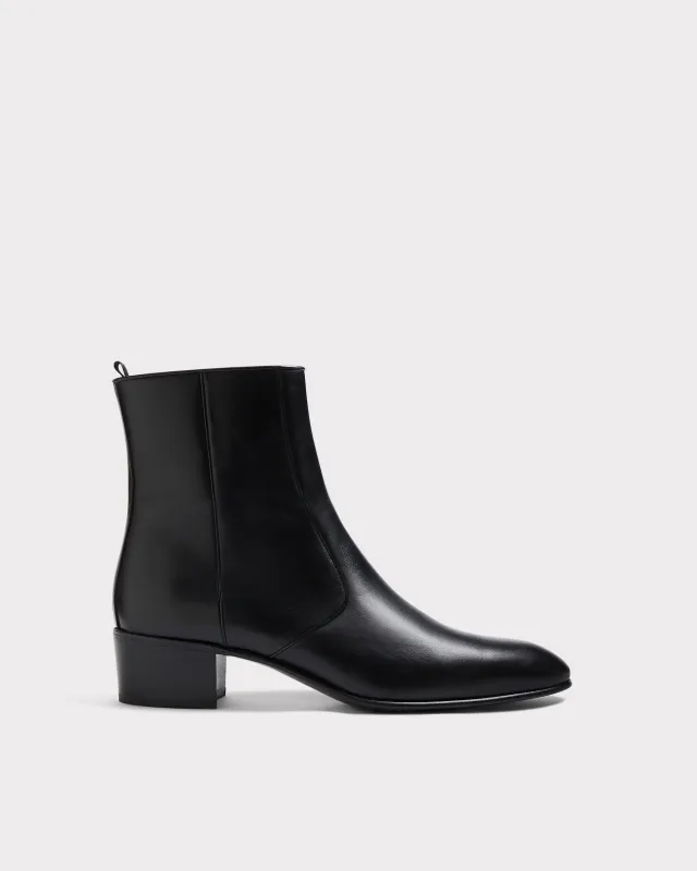 ZIPPED BOOTS IN BOX CALFSKIN LEATHER - BLACK sold by Husbands Paris