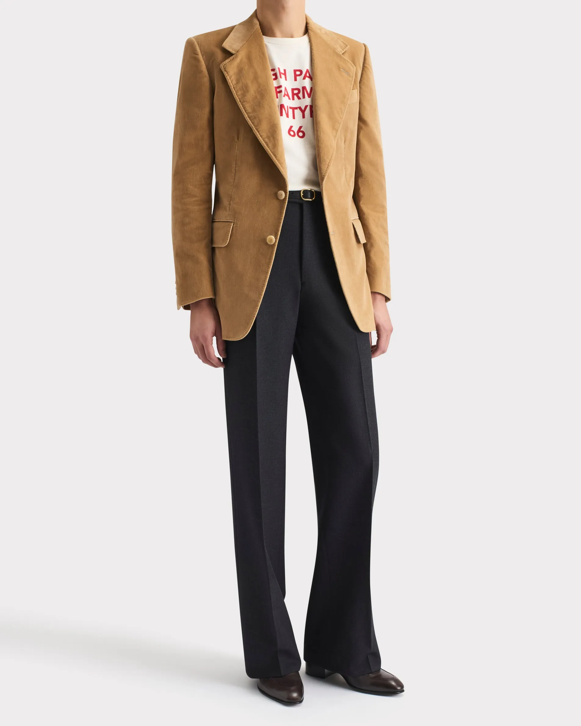 WIDE HIGH-WAISTED TROUSERS IN 3-PLY FRESCO WOOL - ANTHRACITE sold by Husbands Paris product image thumbnail 4