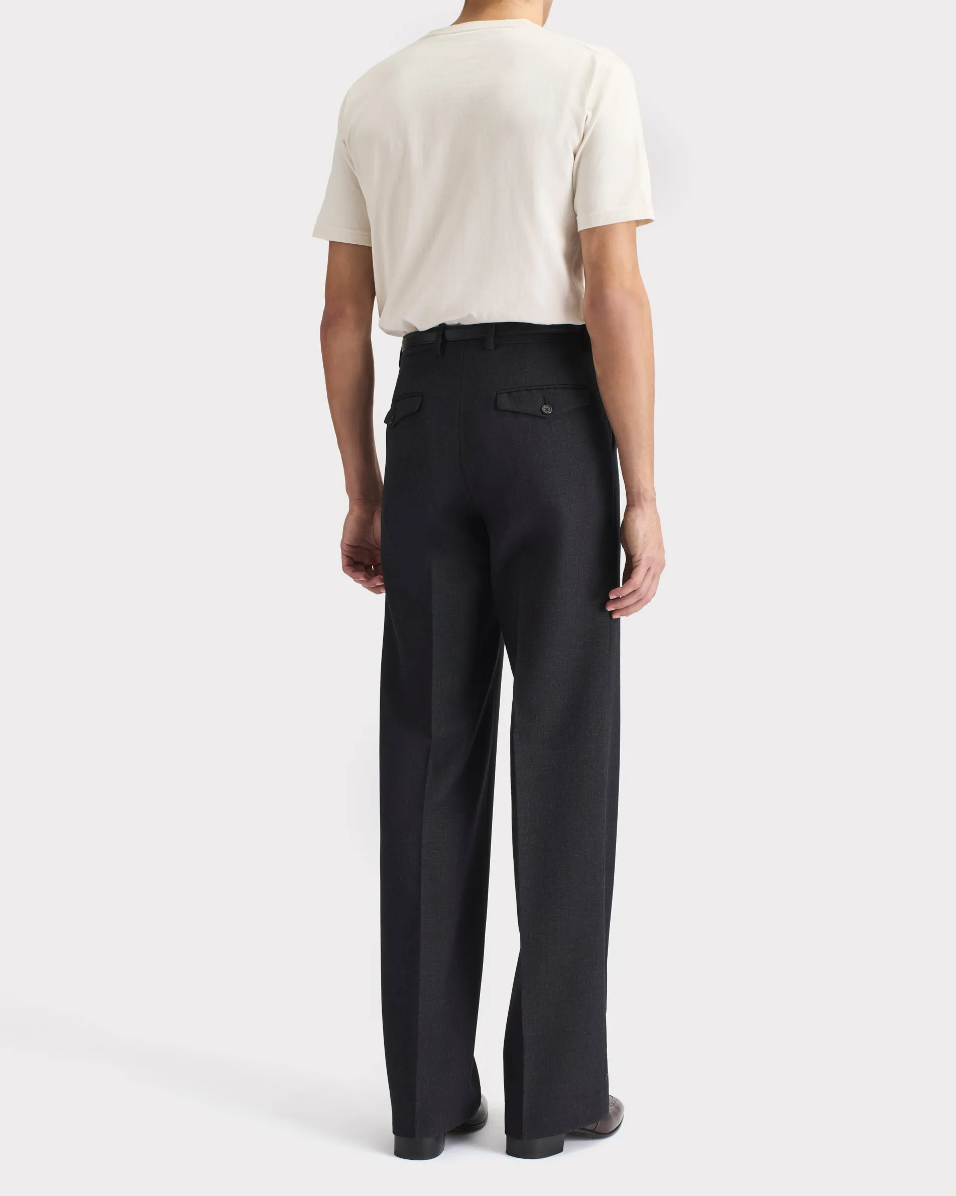 WIDE HIGH-WAISTED TROUSERS IN 3-PLY FRESCO WOOL - ANTHRACITE sold by Husbands Paris product image thumbnail 5