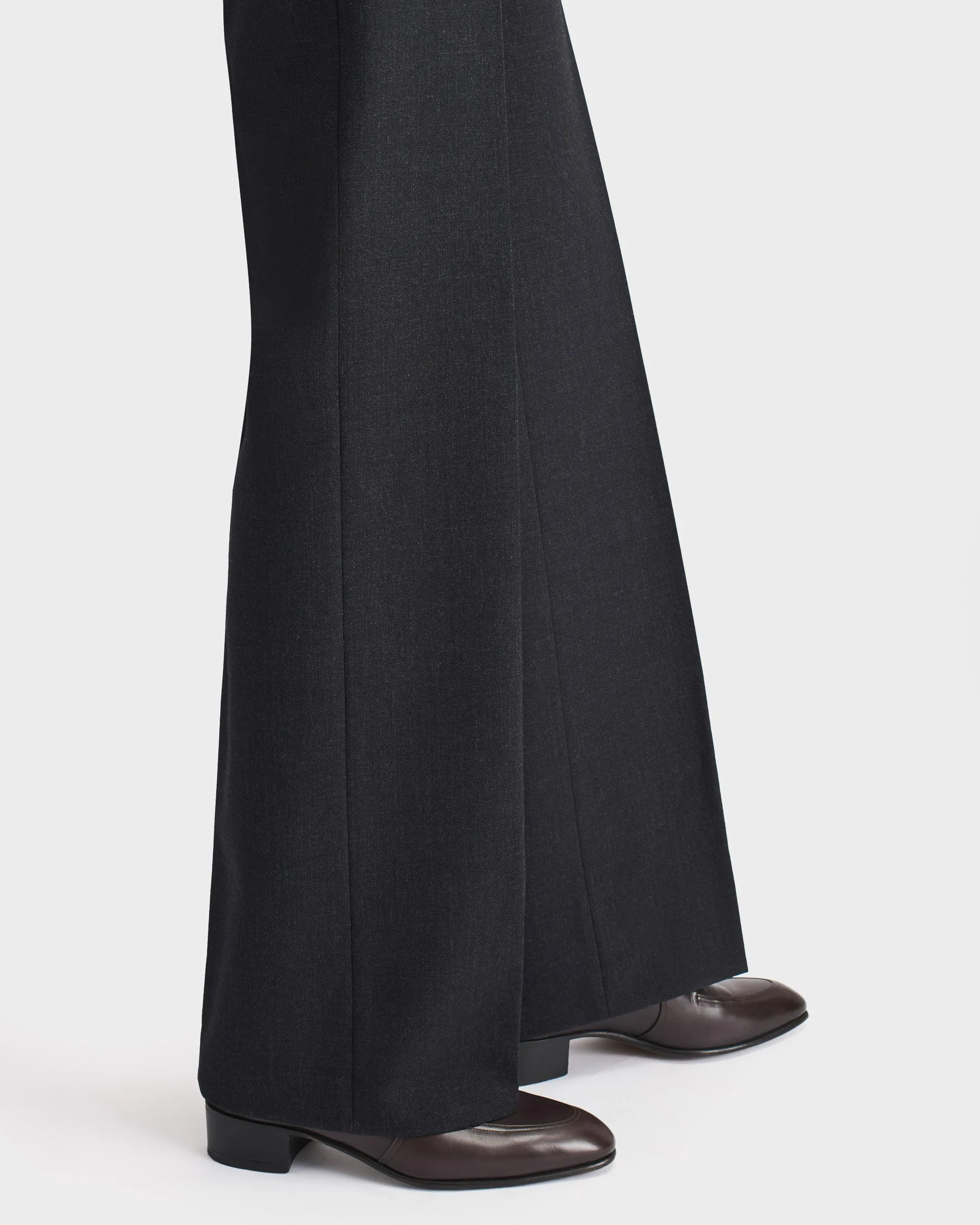 WIDE HIGH-WAISTED TROUSERS IN 3-PLY FRESCO WOOL - ANTHRACITE sold by Husbands Paris product image thumbnail 2