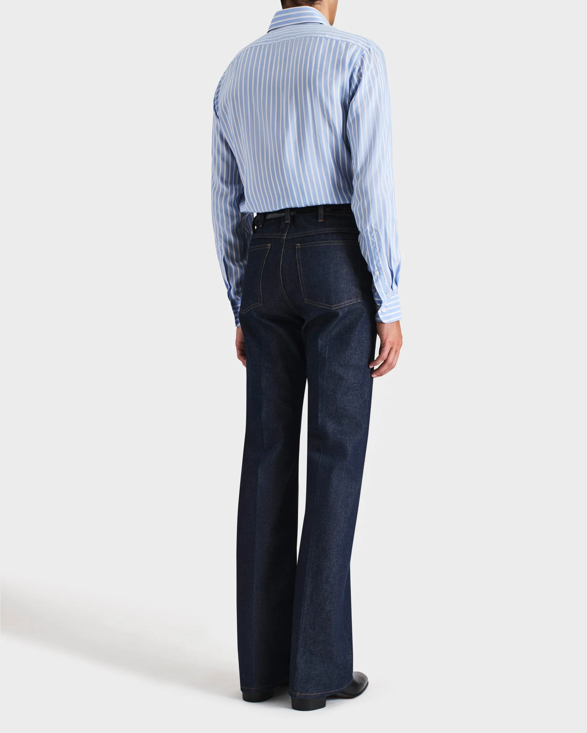 WIDE COLLAR SHIRT IN SILK POPLIN - BLUE AND WHITE BUTCHER STRIPES sold by Husbands Paris product image thumbnail 3