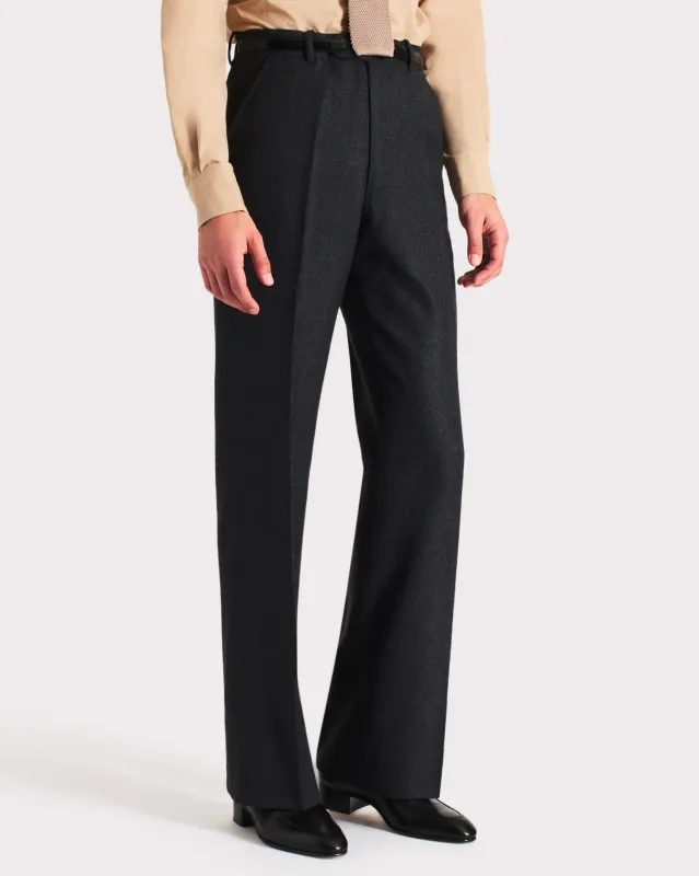 FLARED HIGH-WAISTED TROUSERS IN WOOL FLANNEL – ANTHRACITE sold by Husbands Paris