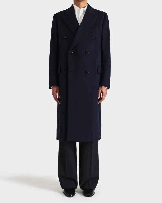DOUBLE-BREASTED COAT IN WOOL TWILL - NAVY sold by Husbands Paris