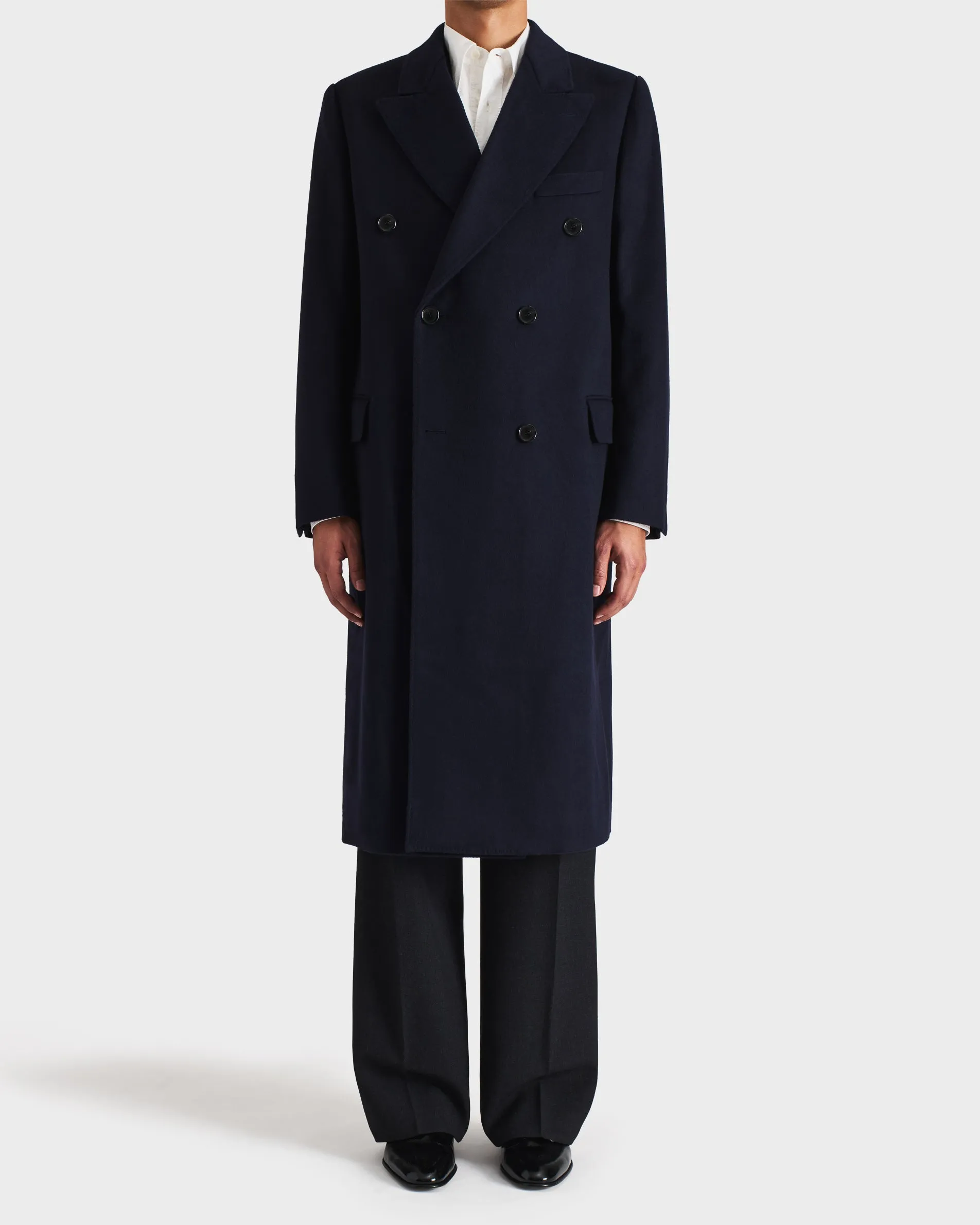 DOUBLE-BREASTED COAT IN WOOL TWILL - NAVY sold by Husbands Paris