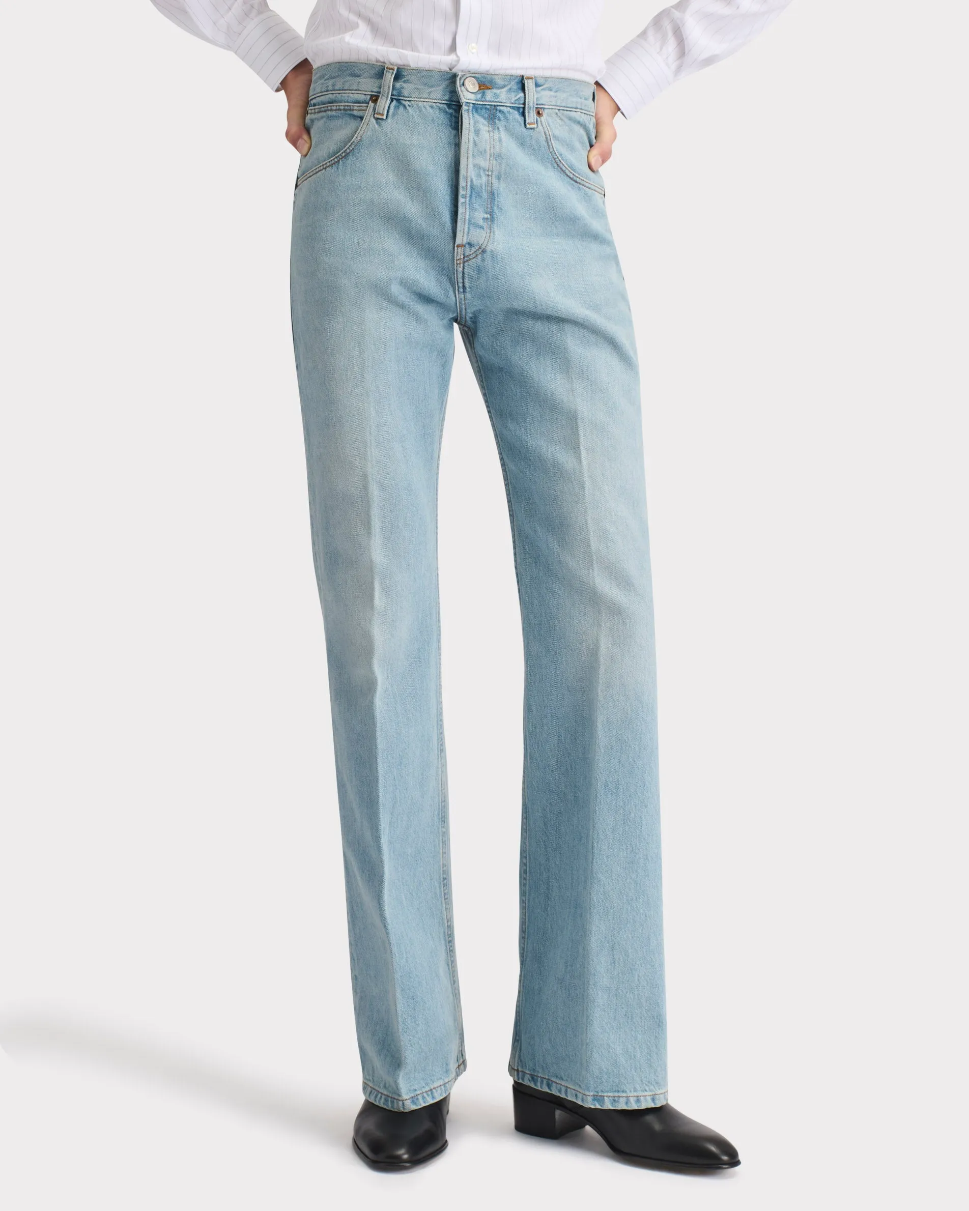 FLARED JEANS IN COTTON DENIM - BLUE STONE WASH sold by Husbands Paris product image thumbnail 2