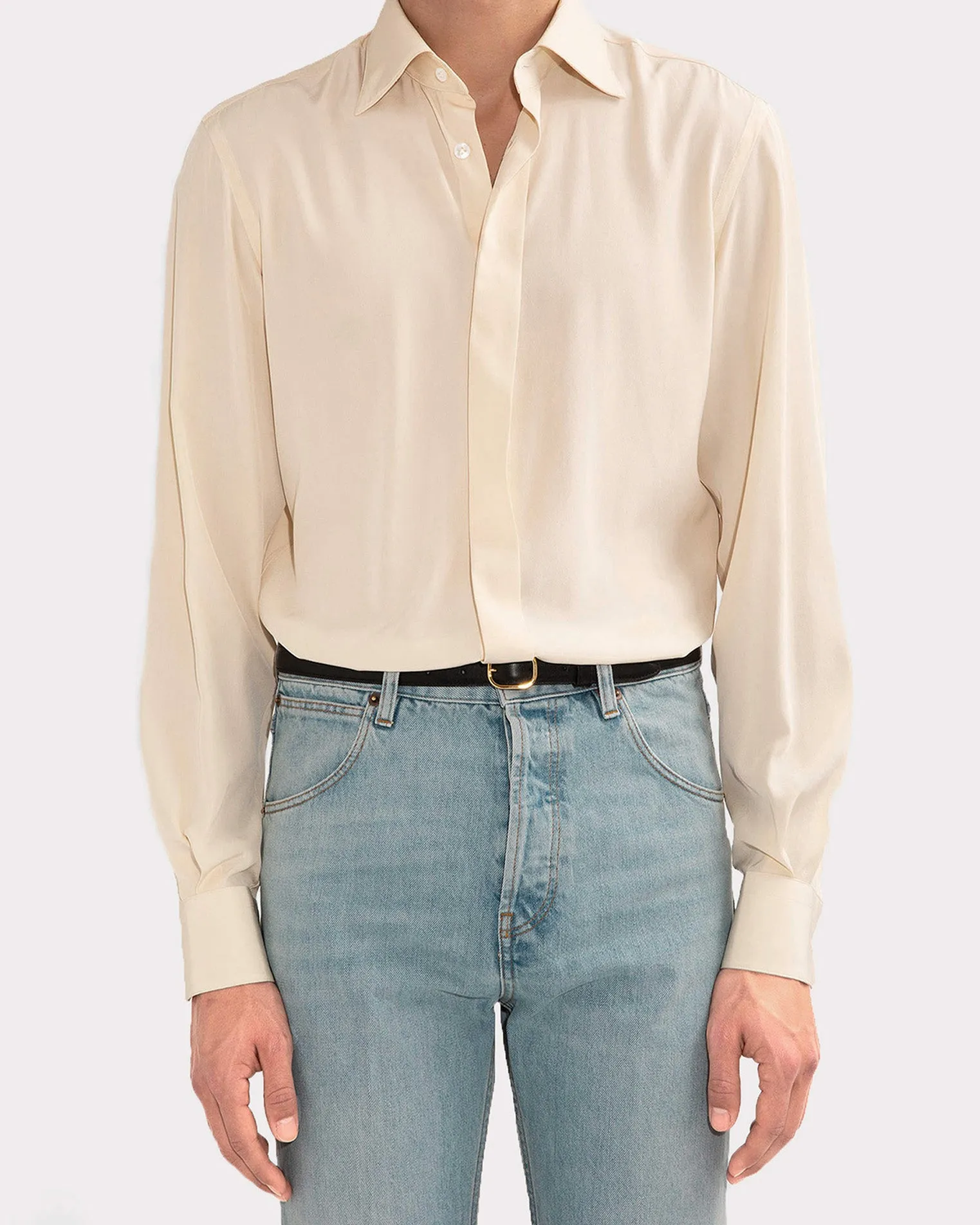 CLASSIC COLLAR SHIRT IN SILK CREPE – BUTTER sold by Husbands Paris