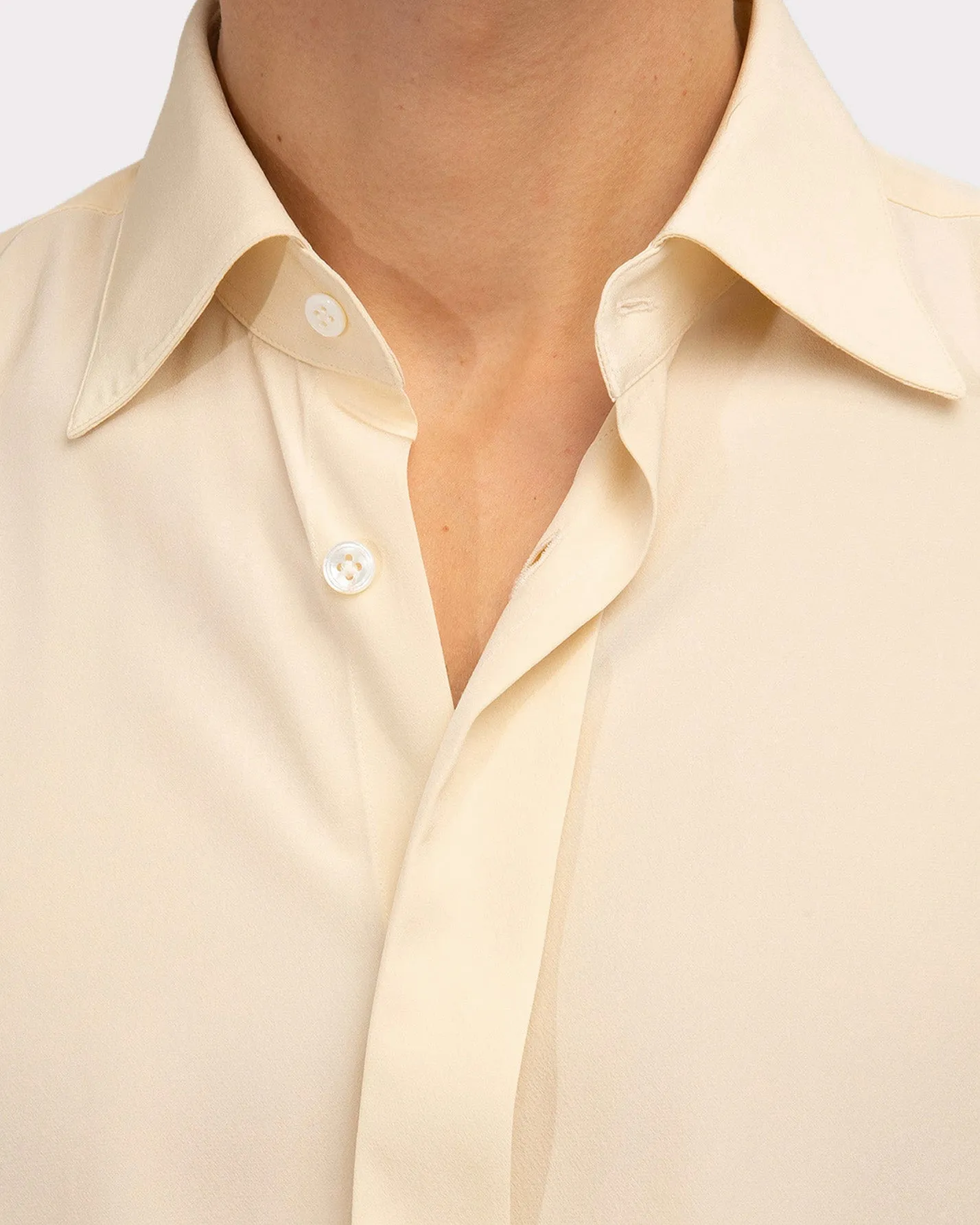 CLASSIC COLLAR SHIRT IN SILK CREPE – BUTTER sold by Husbands Paris product image thumbnail 2