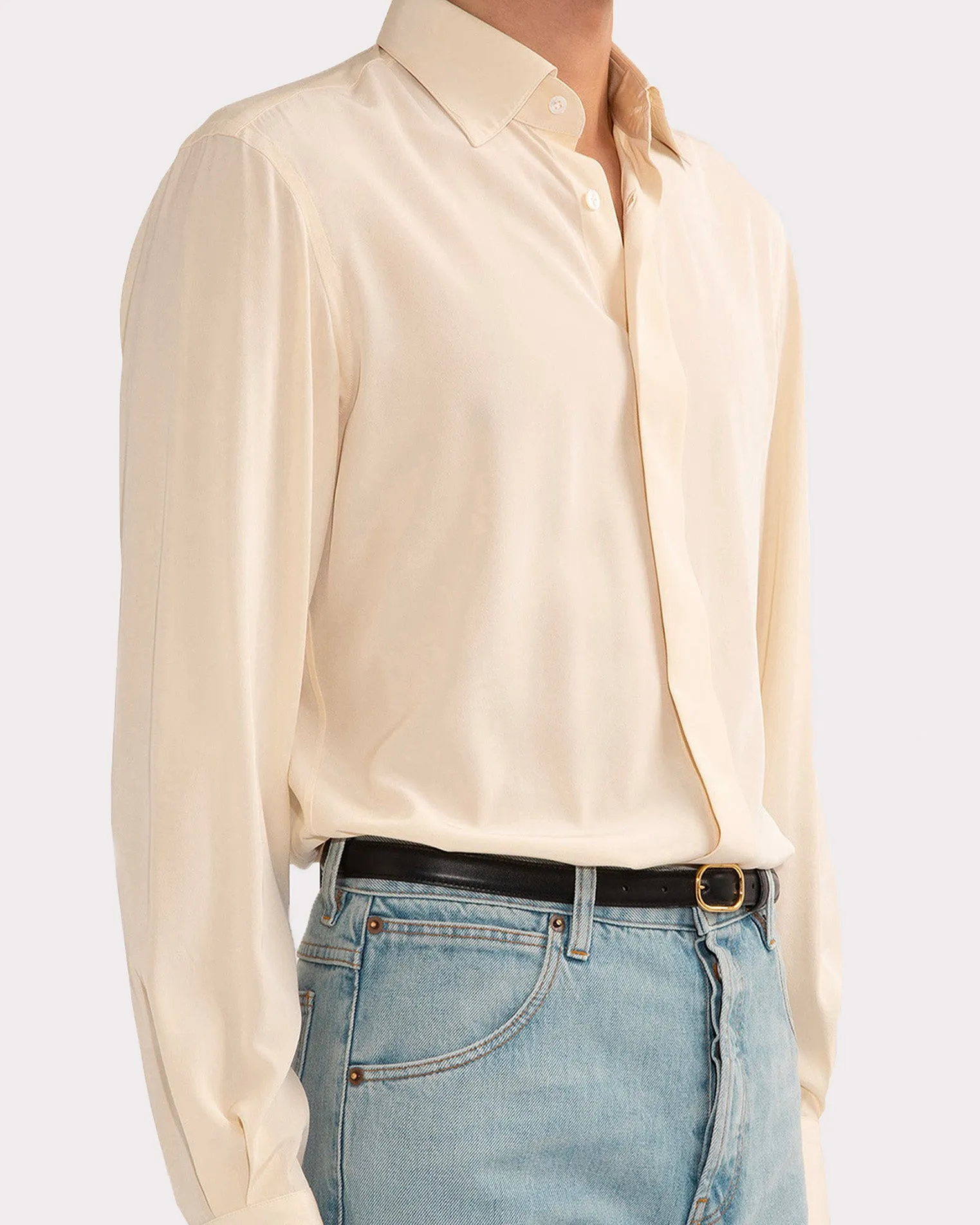 CLASSIC COLLAR SHIRT IN SILK CREPE – BUTTER sold by Husbands Paris product image thumbnail 3